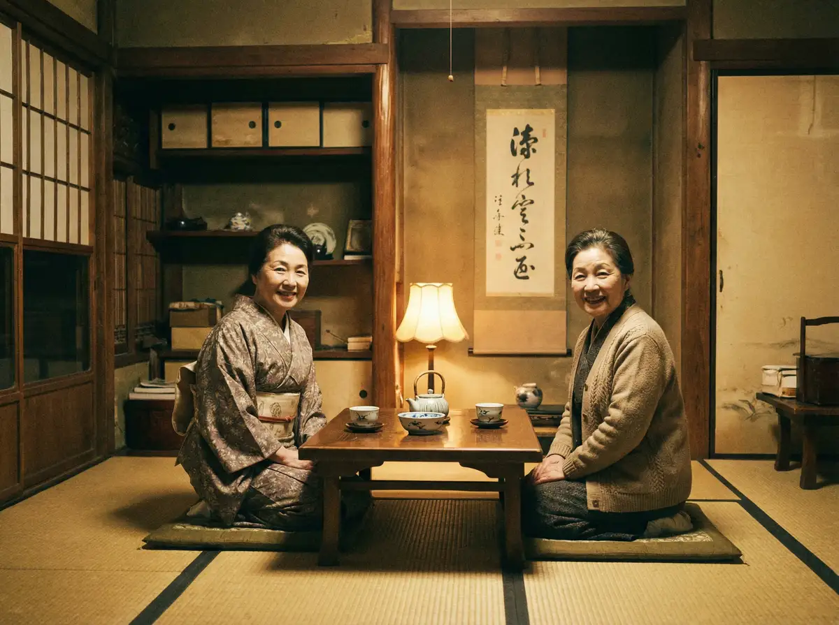 两位优雅的 九色吃瓜-九色吃瓜在线观看::全网独家九色吃瓜合集 在日式茶室中品茶交谈
